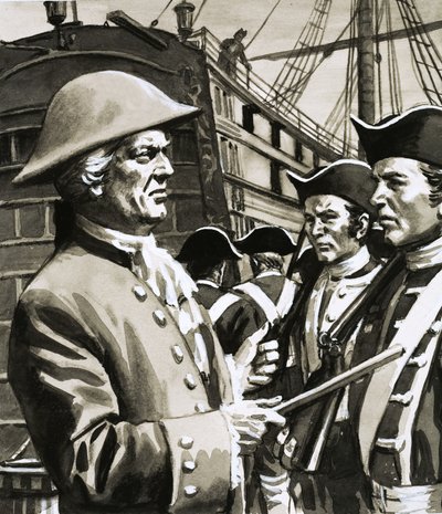 Niezidentyfikowany kapitan statku przeprowadzający inspekcję żołnierzy autorstwa English School