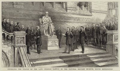 Odsłonięcie pomnika zmarłego Karola Darwina w Muzeum Historii Naturalnej w South Kensington autorstwa English School