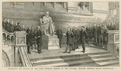 Odsłonięcie pomnika zmarłego Karola Darwina w Muzeum Historii Naturalnej w South Kensington autorstwa English School