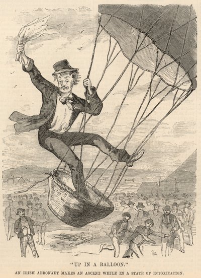 W balonie; Irlandzki aeronauta wzbija się w stanie odurzenia autorstwa English School