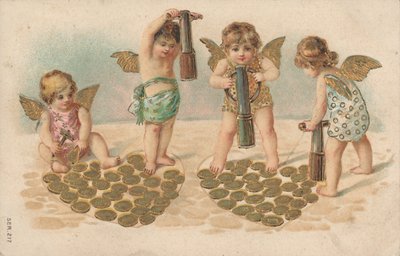 Kartka walentynkowa, tłoczone serca putti autorstwa English School