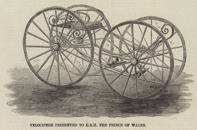 Velocipede przedstawiony JKW Księciu Walii (rycina) autorstwa English School