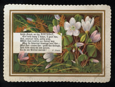 Werset F Davisa i kwiaty, kartka z życzeniami urodzinowymi (chromolitho) autorstwa English School