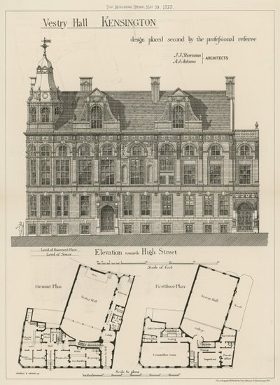 Vestry Hall, Kensington, projekt zajął drugie miejsce przez profesjonalnego sędziego autorstwa English School