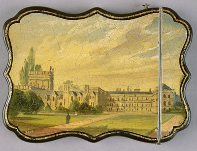 Wiktoriański kartonik ze sceną Trinity College Gardens, Oxford (papier mache) autorstwa English School
