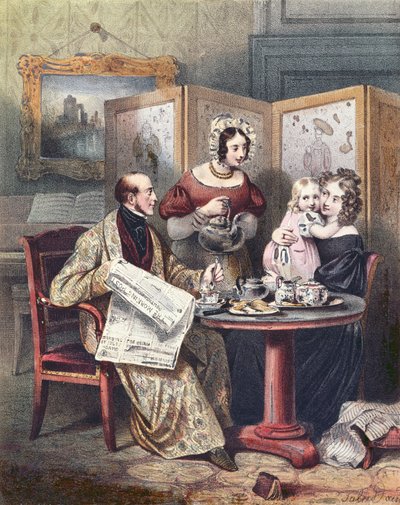 Wiktoriańska rodzina przy śniadaniu, ok. 1840 autorstwa English School