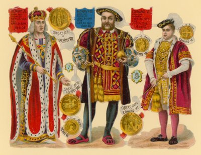 Złom wiktoriański: król Henryk VII, król Henryk VIII, król Edward VI autorstwa English School