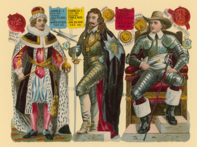 Złom wiktoriański: Król Jakub I, Król Karol I, Oliver Cromwell autorstwa English School