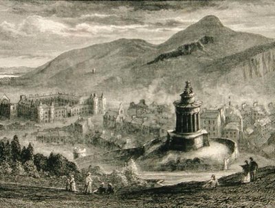 Widok z pomnika Burnsa, Calton Hill, Edynburg w ok. 1880 r., ze „Scottish Pictures” opublikowanego przez Towarzystwo Religijne Traktu autorstwa English School