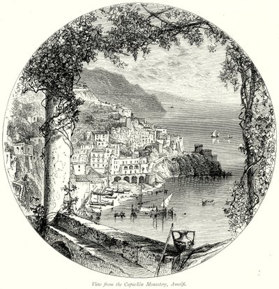 Widok z klasztoru kapucynów w Amalfi (rycina) autorstwa English School