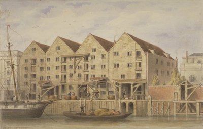Widok Chamberlains Wharf, Tooley Street, 1846 (wc na papierze) autorstwa English School