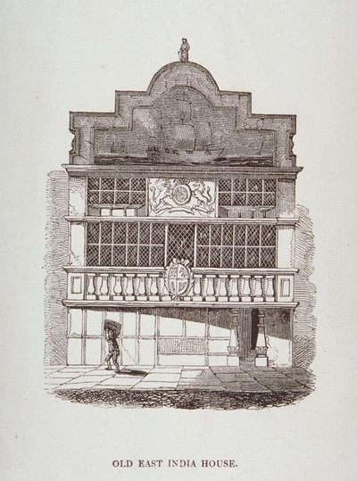 Widok na Dom Wschodnioindyjski, z figurą z przodu, ok. 1700 autorstwa English School
