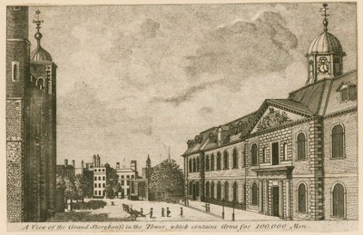Widok Grand Storehouse w Tower of London z bronią dla 100 000 mężczyzn autorstwa English School