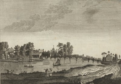 Widok na Hampton Court z przeciwległego brzegu Tamizy autorstwa English School