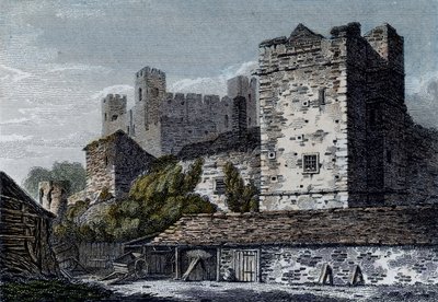 Widok na zamek Rochester, Kent. ok. 1830 r autorstwa English School