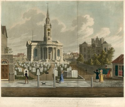Widok na kościół św. Pawła, Deptford, Londyn i Rectory House autorstwa English School