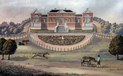 Widok wiejskiego domu w parku, ok. 1825 (gwasz na papierze) autorstwa English School