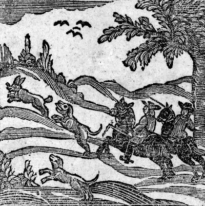 Widok sceny polowania z „Księgi Ballad z Roxburghe” autorstwa English School