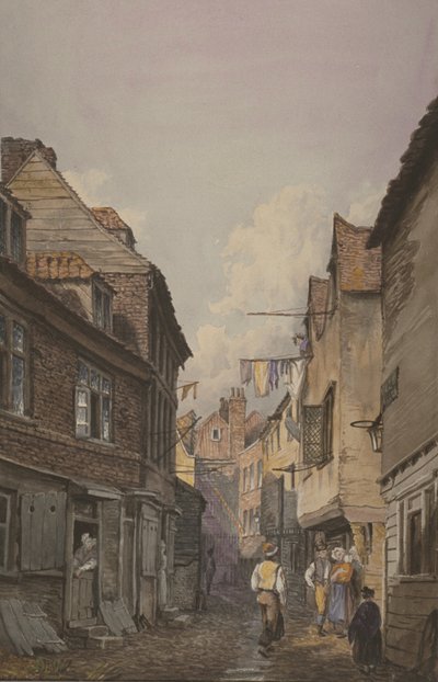 Widok postaci w Glean Alley, Bermondsey, ok. 1825 (wc na papierze) autorstwa English School