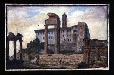 Widok Kapitolu i Świątyni Kastora i Polluksa, Rzym, ok. 1800 (gwasz na papierze) autorstwa English School