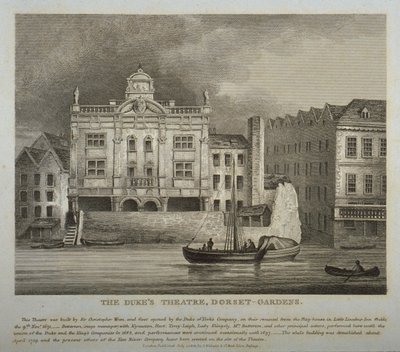 Widok Dukes Theatre, Dorset Gardens, od strony Tamizy, 1814 autorstwa English School