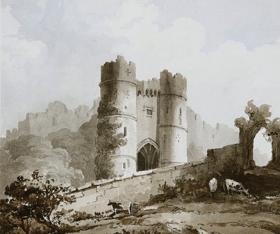 Widok na bramę zamku Carisbrooke, Isle of Wight autorstwa English School