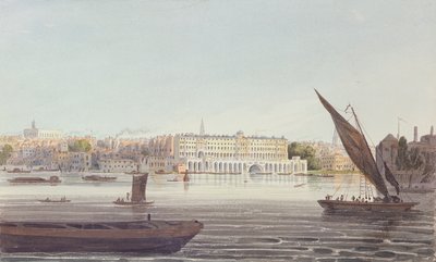 Widok na front New Somerset House, od strony Bankside, 1796 autorstwa English School