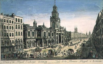 Widok na Royal Exchange, Londyn, grawerowane przez Pierre Moithey autorstwa English School