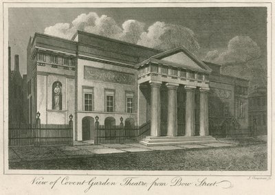 Widok z zewnątrz Covent Garden Theatre w Londynie od Bow Street autorstwa English School