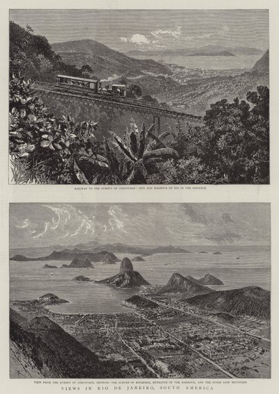 Widoki w Rio de Janeiro, Ameryka Południowa (grawerowanie) autorstwa English School