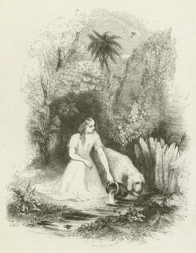 Virginia przy fontannie (rycina) autorstwa English School