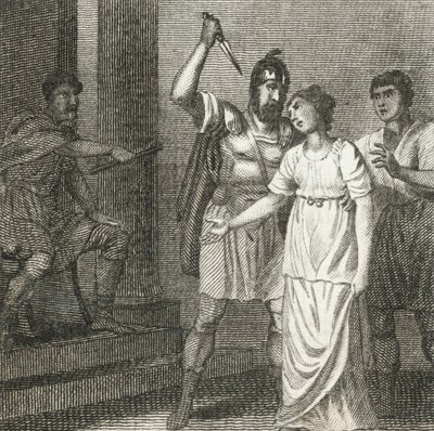 Virginius zabijający swoją córkę, aby uwolnić ją spod władzy Appiusza (rycina) autorstwa English School