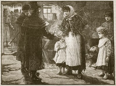 Wizyta Tithe Proctor, Irlandia, 1832, ilustracja z Cassells Illustrated History of England (zdjęcie w sepii) autorstwa English School
