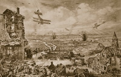 Wyraziste wrażenie zaciekłej walki o Armentieres w kwietniu 1918, 1918-19 autorstwa English School