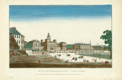 Widok perspektywiczny na główny plac Parc St Jacques w Londynie autorstwa English School