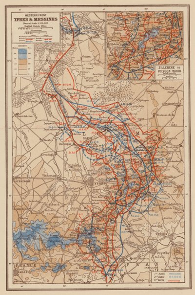 WW1: Front zachodni, Ypres i Messines (kolorowa litografia) autorstwa English School