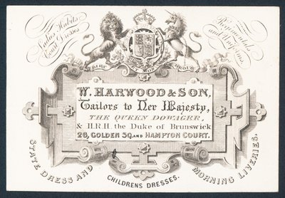W Harwood & Son, krawcy, karta handlowa autorstwa English School