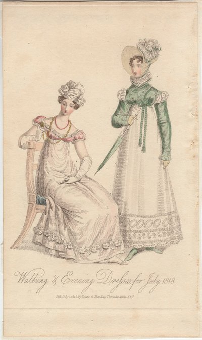 Stroje spacerowe i wieczorowe na lipiec 1818 r., opublikowane przez Dean  Munday autorstwa English School