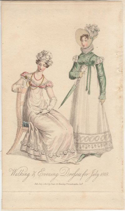 Suknie spacerowe i wieczorowe na lipiec 1818, 1818 autorstwa English School
