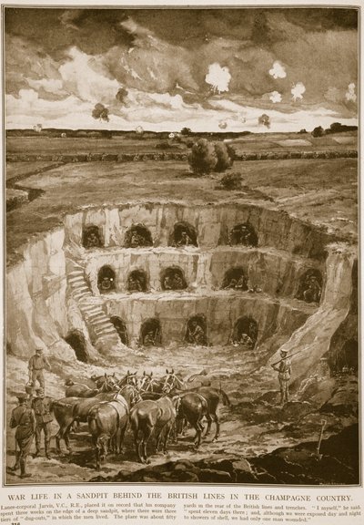Życie wojenne w piaskownicy za liniami brytyjskimi w kraju Szampanii, 1914-19 autorstwa English School
