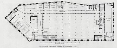 Magazyn, Chepstow Street, Manchester (grawerowanie) autorstwa English School