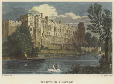 Zamek Warwick, Warwickshire (kolorowy grawerunek) autorstwa English School