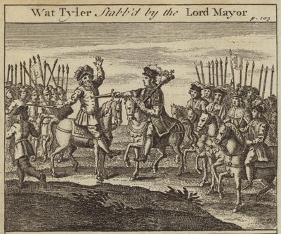Wat Tyler dźgnięty nożem przez Williama Walwortha, burmistrza Londynu, Bunt chłopski, 1381 autorstwa English School