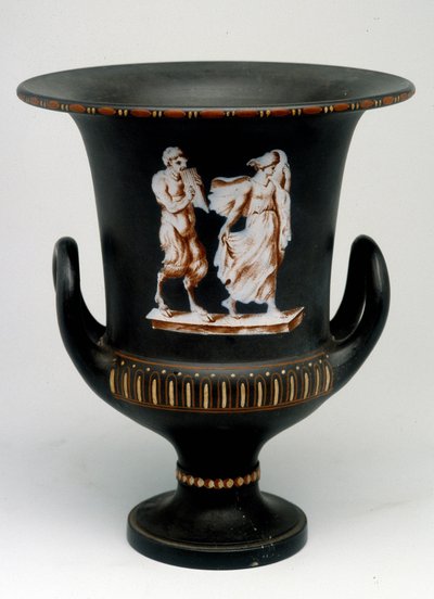 Wedgwood wazon przedstawiający młodą dziewczynę i czarną ceramiczną satyrę namalowaną „”z enkaustykiem””. Anglia, ok. 1775 - 1790. Odznaki BN w Paryżu. autorstwa English School