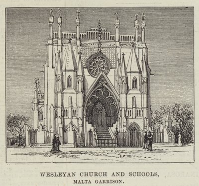 Wesleyan Church and Schools, Malta Garrison (grafika) autorstwa English School