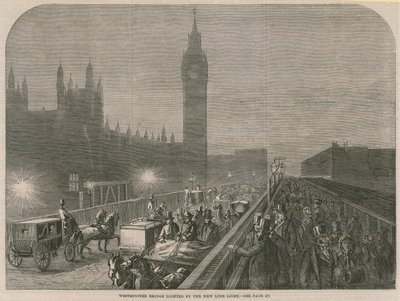 Westminster Bridge oświetlony nowym światłem wapiennym autorstwa English School