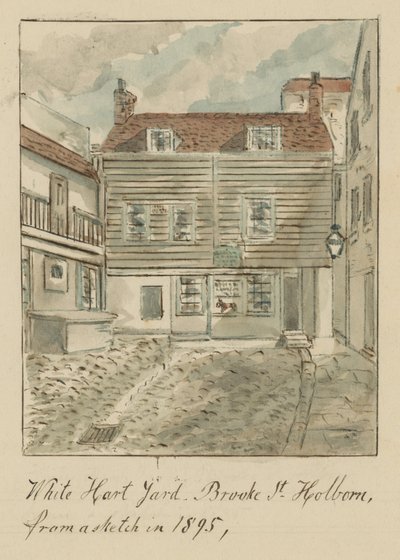 White Hard Yard, Brooke Street, Holborn, Londyn, ze szkicu z 1895 roku (wc na papierze) autorstwa English School