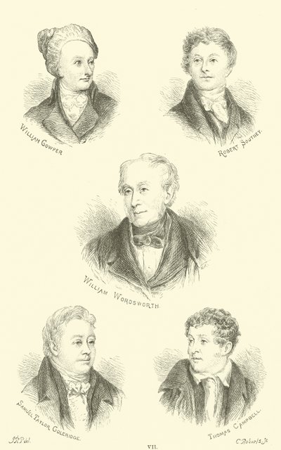 William Cowper, Robert Southey, William Wordsworth, Samuel Taylor Goleridge, Thomas Campbell autorstwa English School