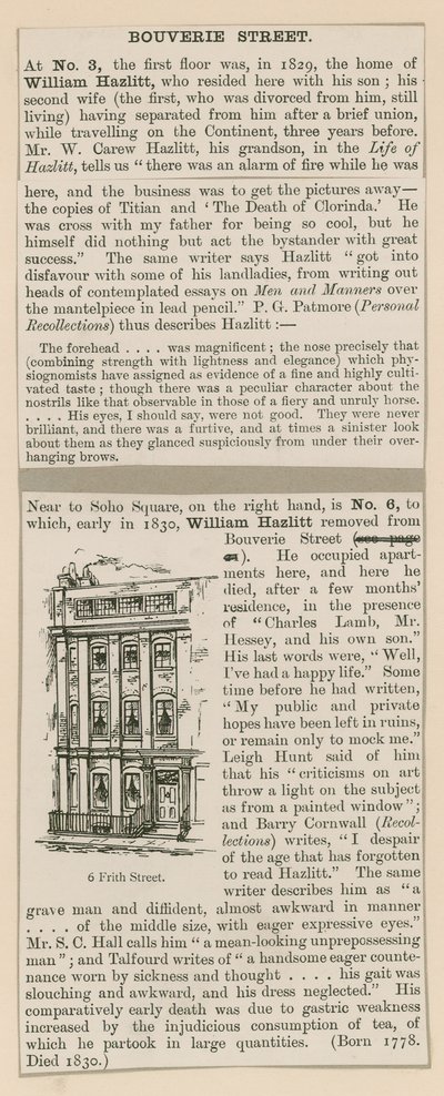William Hazlitt i ulica Frith 6 autorstwa English School