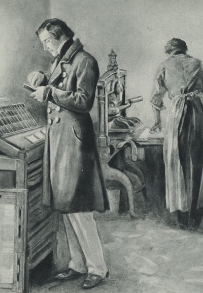 William Lloyd Garrison ustawia czcionkę dla swojej gazety autorstwa English School